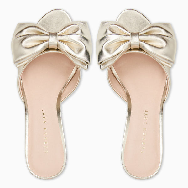 Jack Rogers Lola Bow Leather Mid Heel Platinum