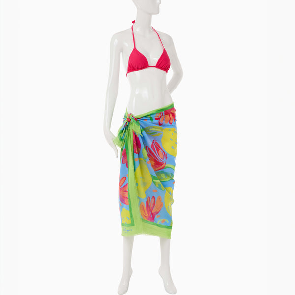 Jack Rogers Jacks Italian Cotton Hibiscus Pareo Yellow Multi