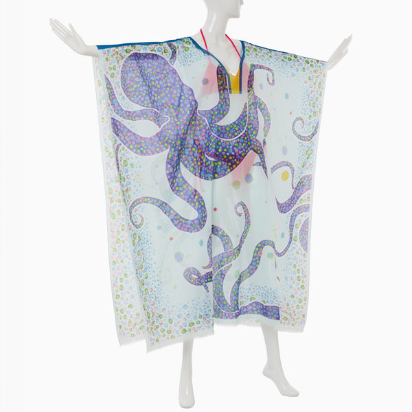 jack rogers Jacks Italian Cotton Octopus Kaftan White Blue Multi