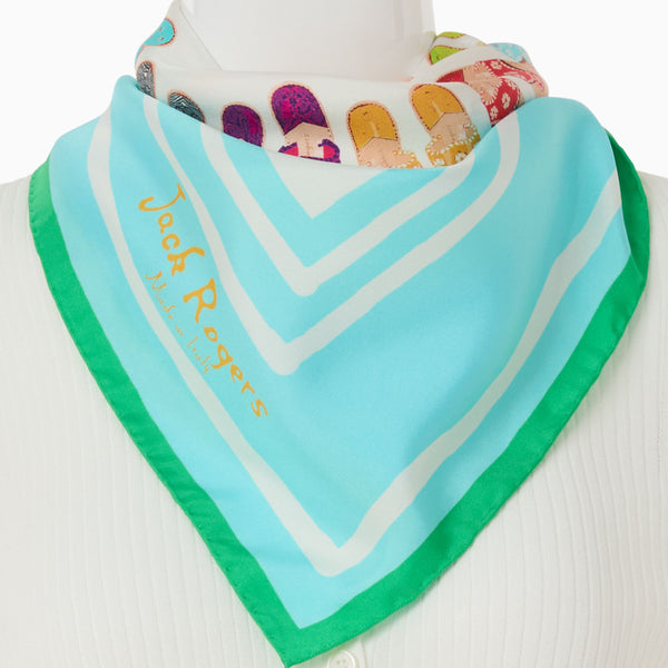 Jack Rogers Jacks Italian Silk Scarf Light Blue Multi