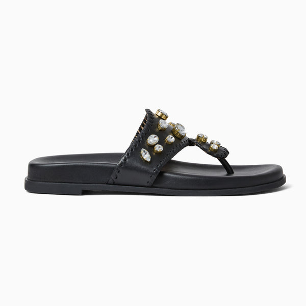 Jack Rogers Jacks Jeweled Leather Comfort Sport Sandal Black