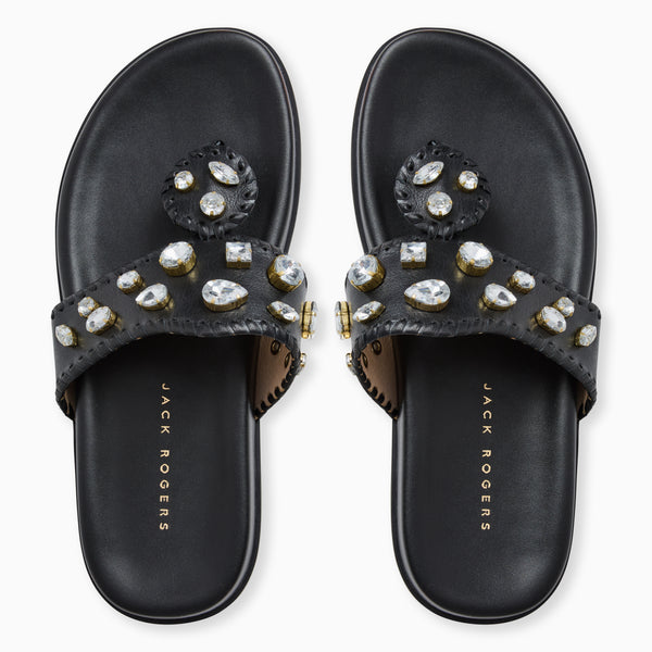 Jack Rogers Jacks Jeweled Leather Comfort Sport Sandal Black