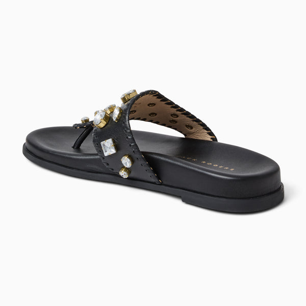 Jack Rogers Jacks Jeweled Leather Comfort Sport Sandal Black