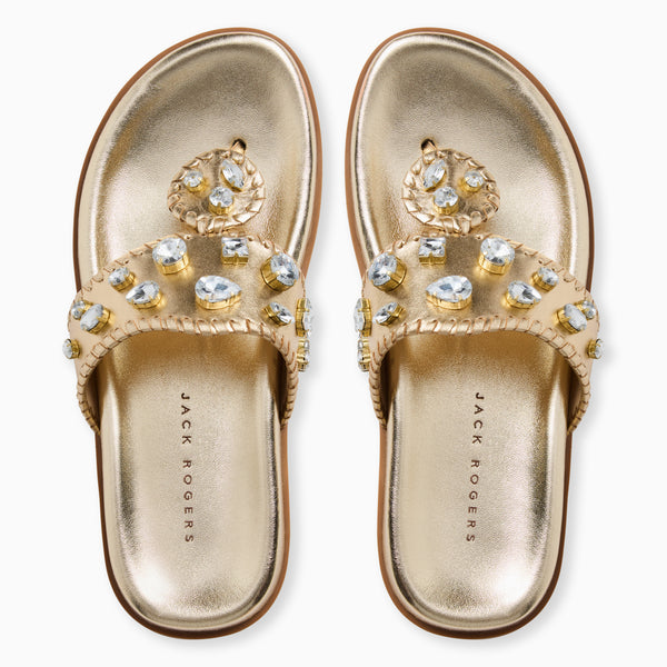 Jack Rogers Jacks Jeweled Leather Comfort Sport Sandal Platinum