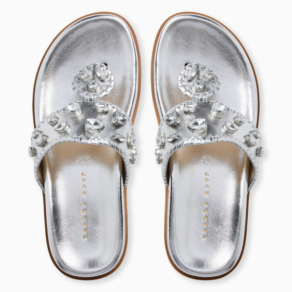 Jack Rogers Jacks Jeweled Leather Comfort Sport Sandal Silver