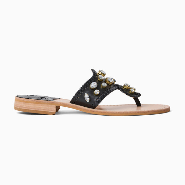 Jack Rogers Jacks Jeweled Leather Flat Sandal Black