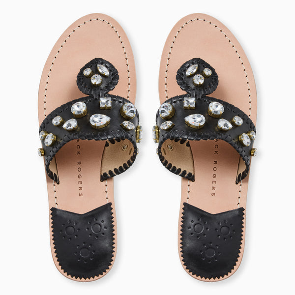 Jack Rogers Jacks Jeweled Leather Flat Sandal Black