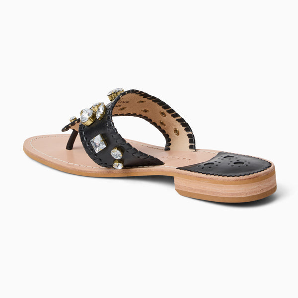 Jack Rogers Jacks Jeweled Leather Flat Sandal Black
