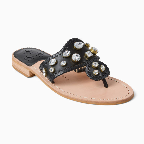 jack rogers Jacks Jeweled Leather Flat Sandal Black
