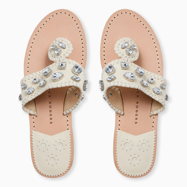 Jack Rogers Jacks Jeweled Leather Flat Sandal Ivory