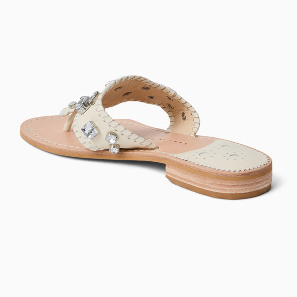 Jack Rogers Jacks Jeweled Leather Flat Sandal Ivory