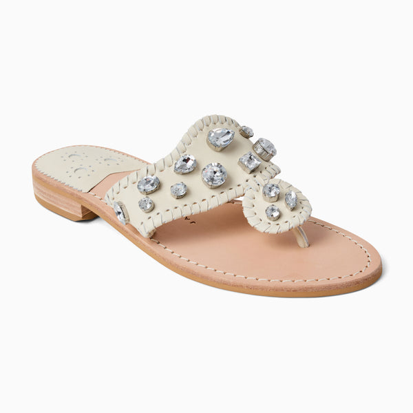 jack rogers Jacks Jeweled Leather Flat Sandal Ivory