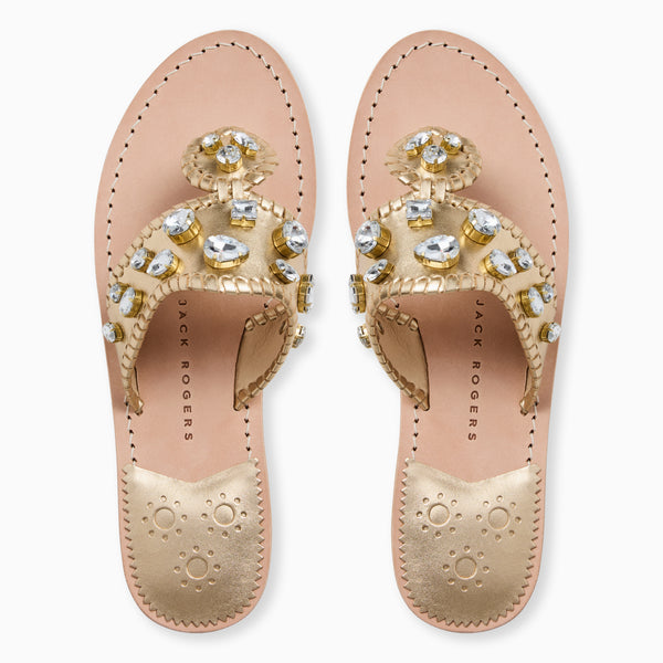 Jack Rogers Jacks Jeweled Leather Flat Sandal Platinum
