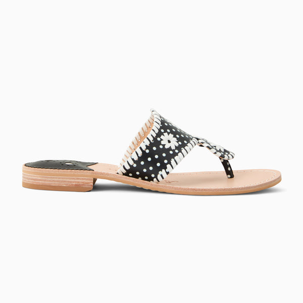 Jack Rogers Jacks Leather Flat Sandal Black / White Dot
