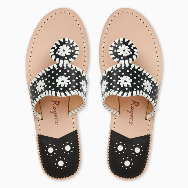 Jack Rogers Jacks Leather Flat Sandal Black / White Dot
