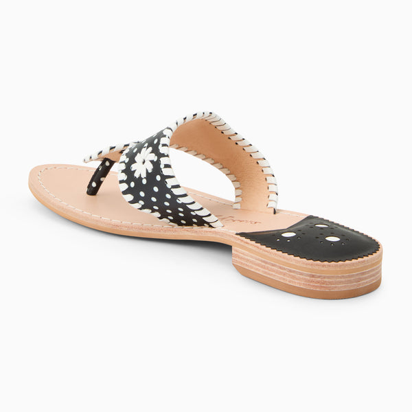 Jack Rogers Jacks Leather Flat Sandal Black / White Dot