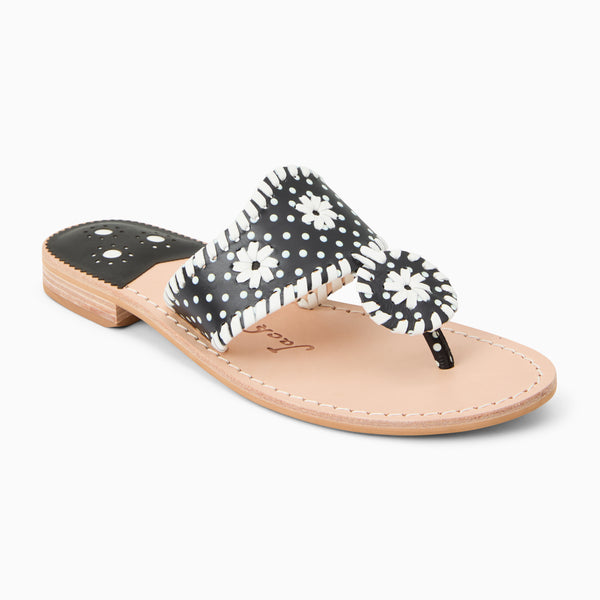 jack rogers Jacks Leather Flat Sandal Black / White Dot