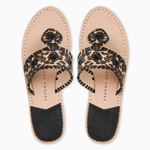 Jack Rogers Jacks Leather Flat Sandal Leopard / Black