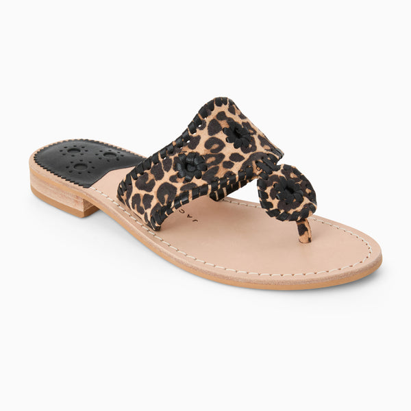 jack rogers Jacks Leather Flat Sandal Leopard / Black