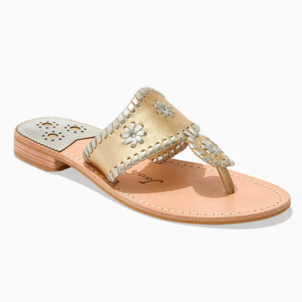 jack rogers Jacks Leather Flat Sandal Platinum Silver