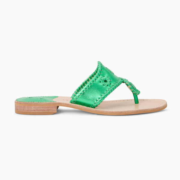 Jack Rogers Jacks Metallic Leather Flat Sandal Emerald