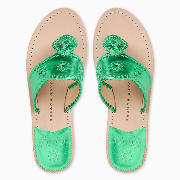 Jack Rogers Jacks Metallic Leather Flat Sandal Emerald