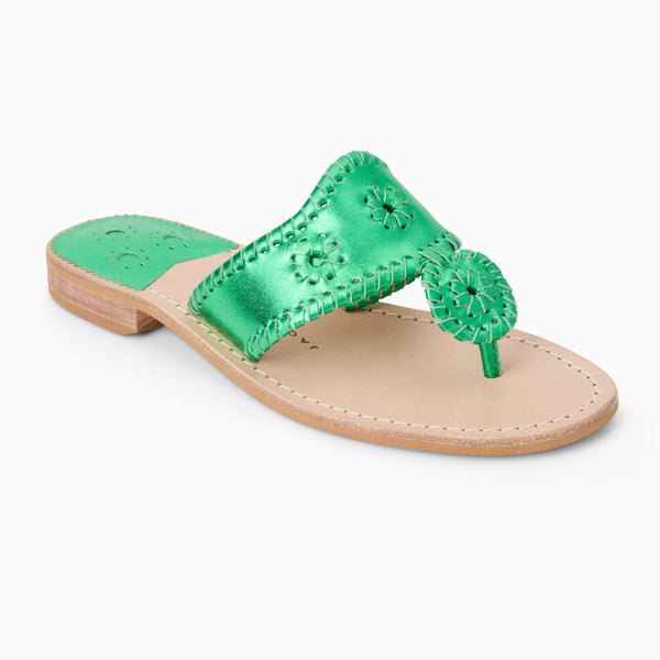 jack rogers Jacks Metallic Leather Flat Sandal Emerald