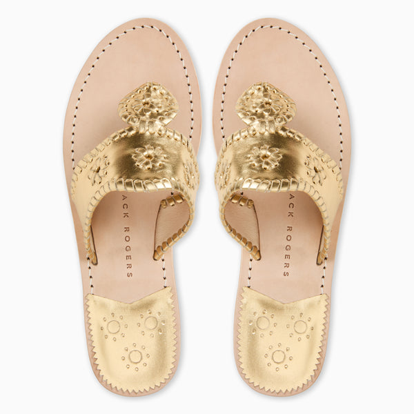 Jack Rogers Jacks Metallic Leather Flat Sandal Gold