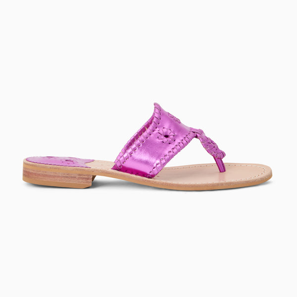 Jack Rogers Jacks Metallic Leather Flat Sandal Magenta