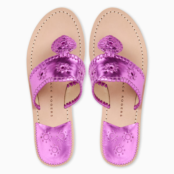 Jack Rogers Jacks Metallic Leather Flat Sandal Magenta