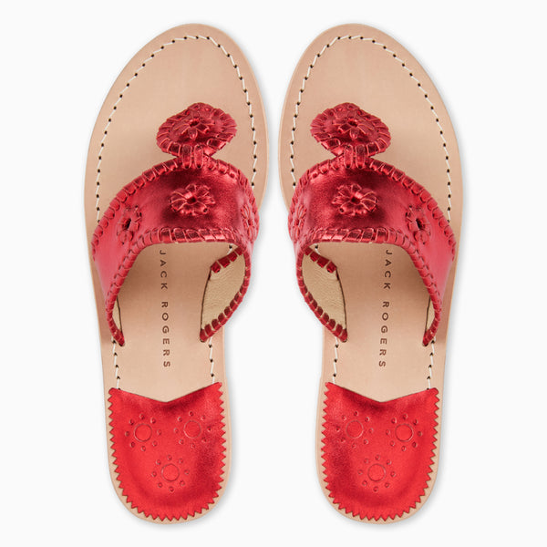 Jack Rogers Jacks Metallic Leather Flat Sandal Ruby Red