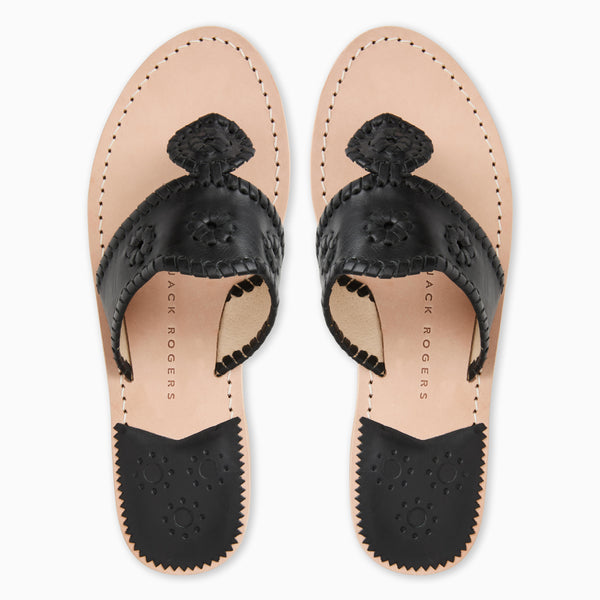 Jack Rogers Jacks Wide Width Leather Flat Sandal Black