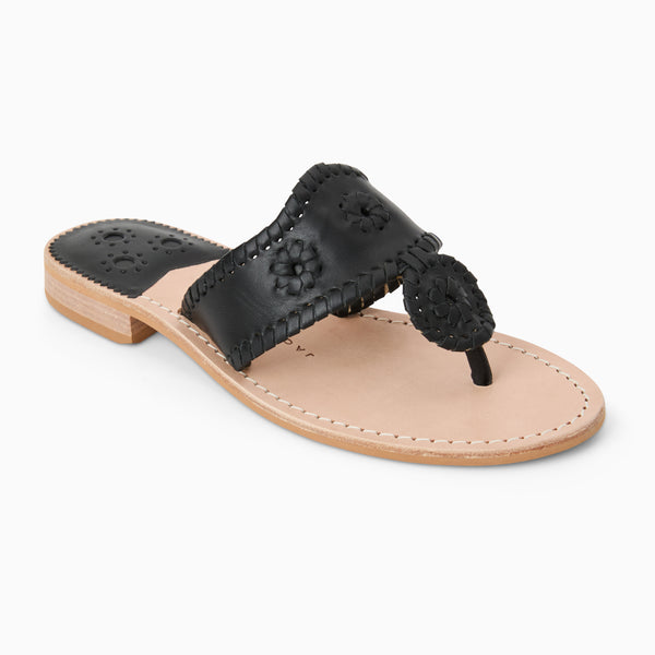 jack rogers Jacks Wide Width Leather Flat Sandal Black