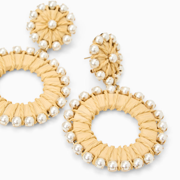 Jack Rogers Lara Italian Gold Plated & Raffia Dangle Earrings Natural Multi