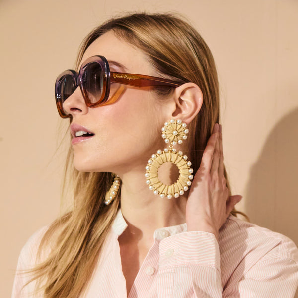 Jack Rogers Lara Italian Gold Plated & Raffia Dangle Earrings Natural Multi