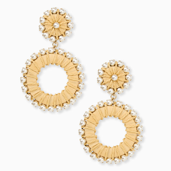 jack rogers Lara Italian Gold Plated & Raffia Dangle Earrings Natural Multi