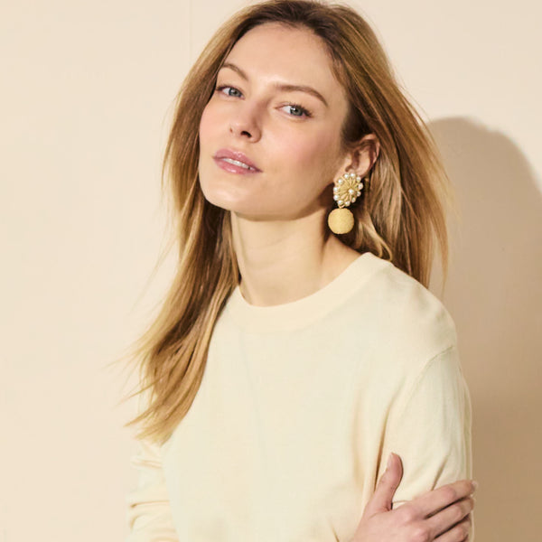 Jack Rogers Lily Italian Gold Plated & Raffia Earrings Natural Multi