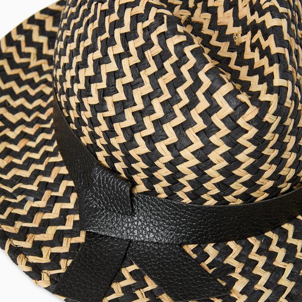 Jack Rogers Sardegne Italian Leather Raffia Fedora Black Natural