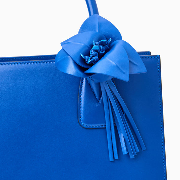 Jack Rogers Viale Flower Italian Leather Purse Charm Cobalt Blue