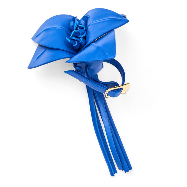 Jack Rogers Viale Flower Italian Leather Purse Charm Cobalt Blue