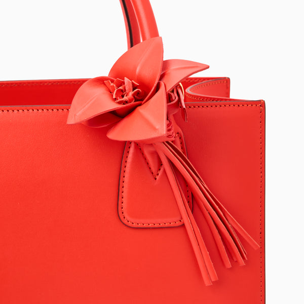 Jack Rogers Viale Flower Italian Leather Purse Charm Coral