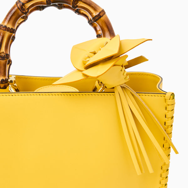 Jack Rogers Viale Flower Italian Leather Purse Charm Golden Yellow