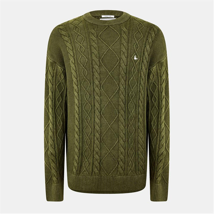 Jack Wills Acid Wash Cable Knit Jumper Leaf