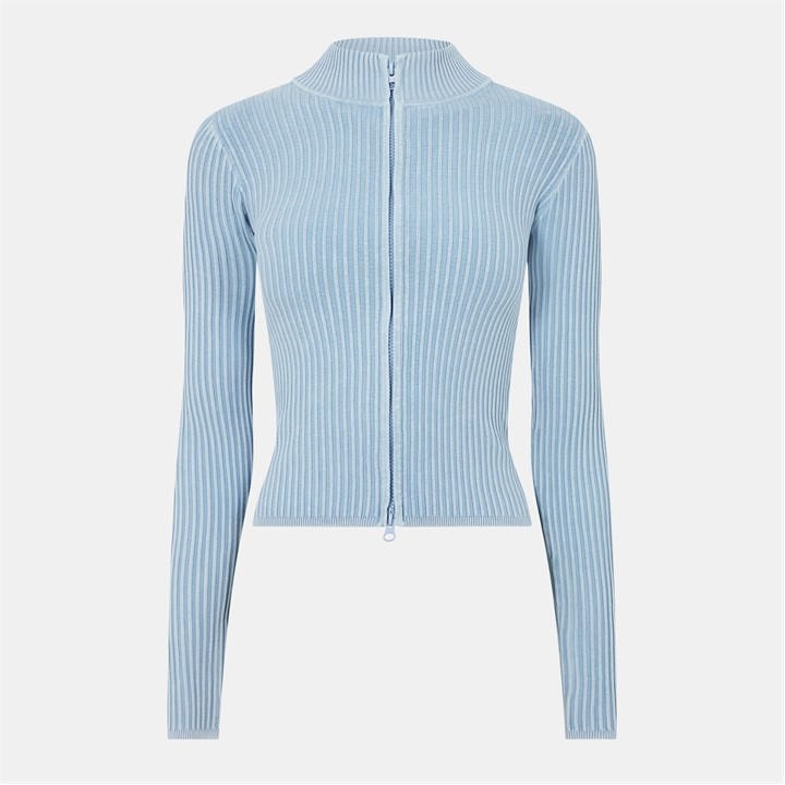 Jack Wills Acid Wash Zip Up Top Soft Blue