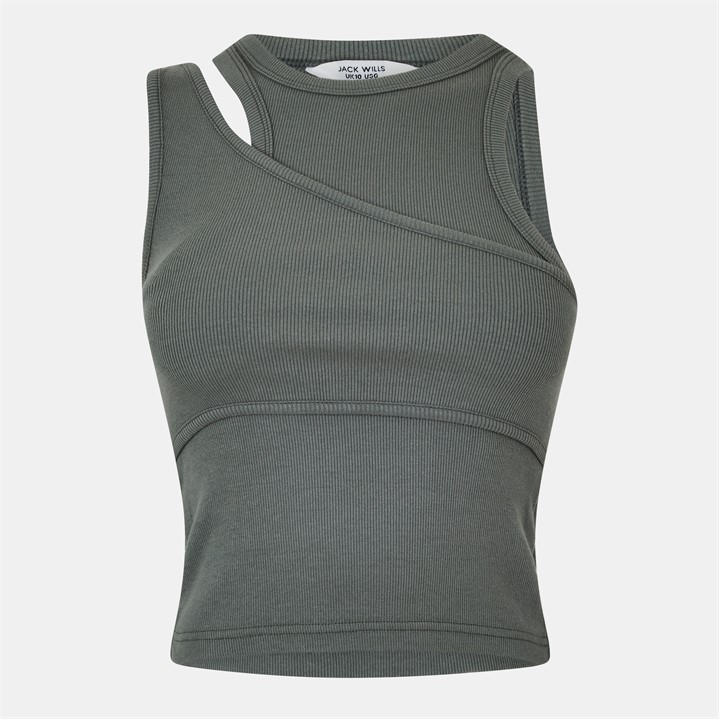 Jack Wills Asymmetric Layered Tank Muted Khaki