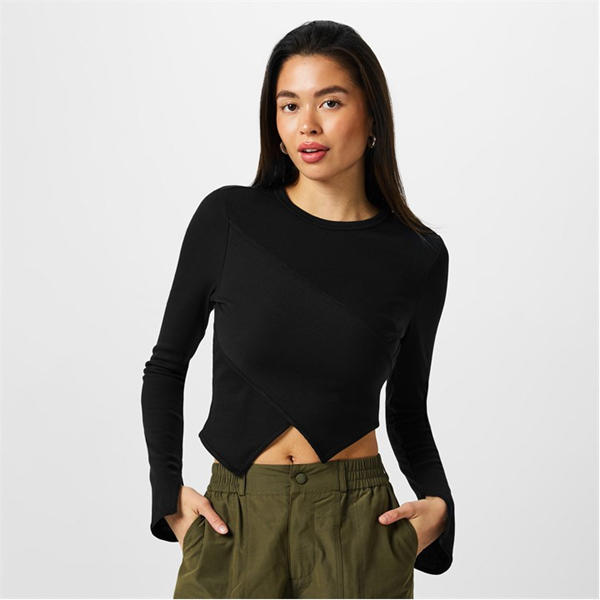 Jack Wills Asymmetric Rib Top Black