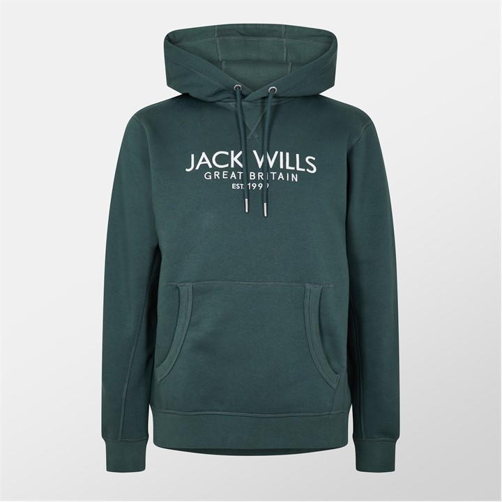 Jack Wills Batsford Logo Hoodie Mens Dark Pine
