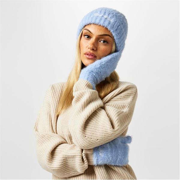 Jack Wills Beanie Mitten Set Womens Brunera Blue