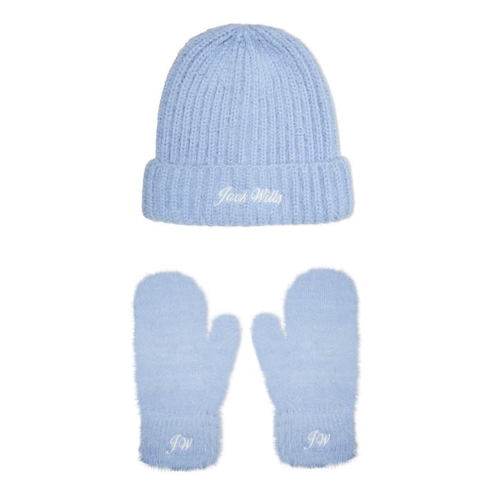 Jack Wills Beanie Mitten Set Womens Brunera Blue