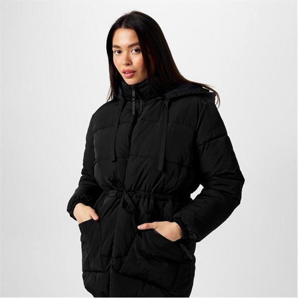 Jack Wills Belted Tie Puffer Jacket Womens Black